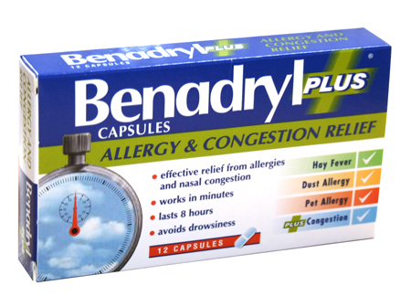 Benadryl Plus Allergy Relief Capsules 12